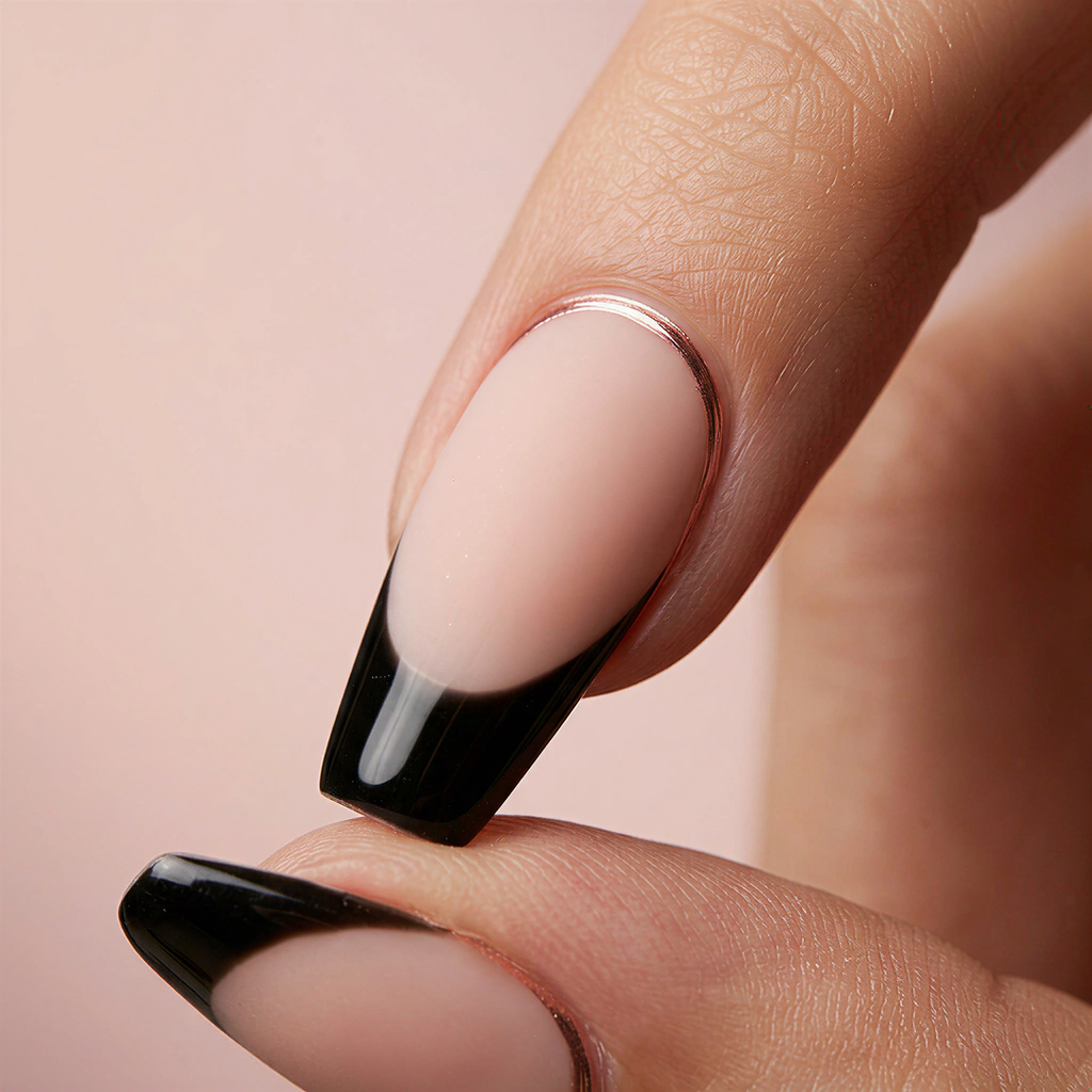 Midnight Blush Sculpted-French Soft-Gel Press-On Nails